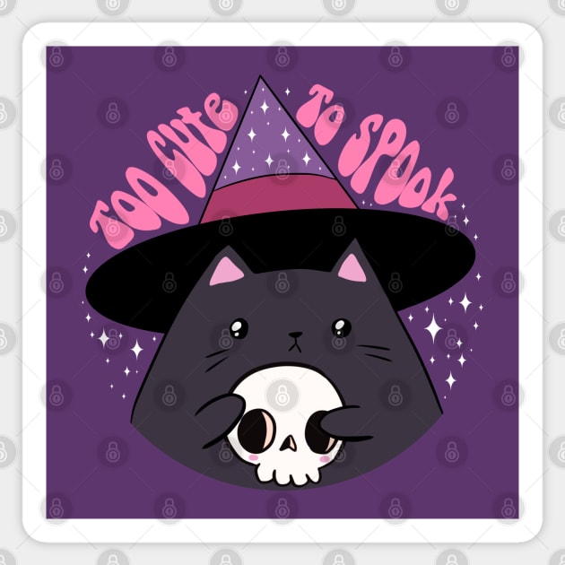 Too cute to spook cute halloween black cat holding a skull Sticker by Yarafantasyart